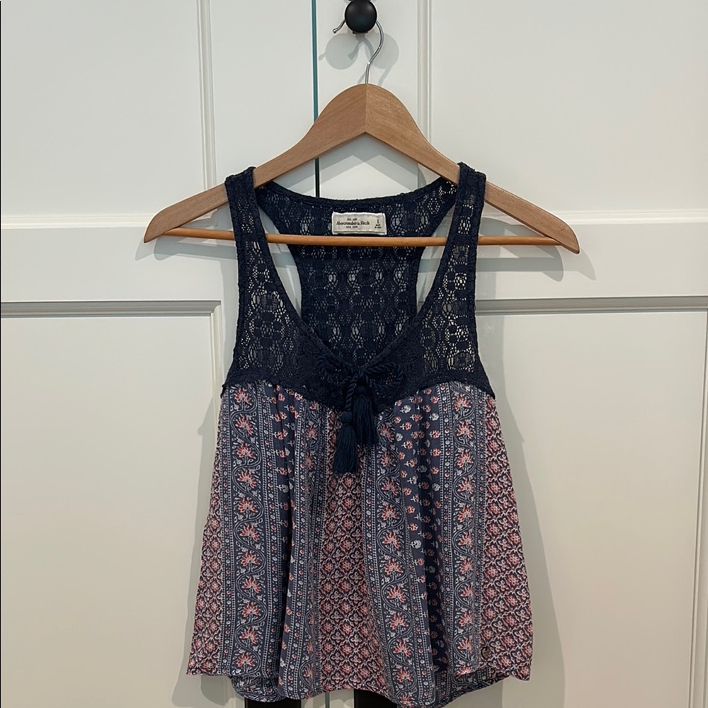 Abercrombie & Fitch Blue Pink Tie Front Tank Top